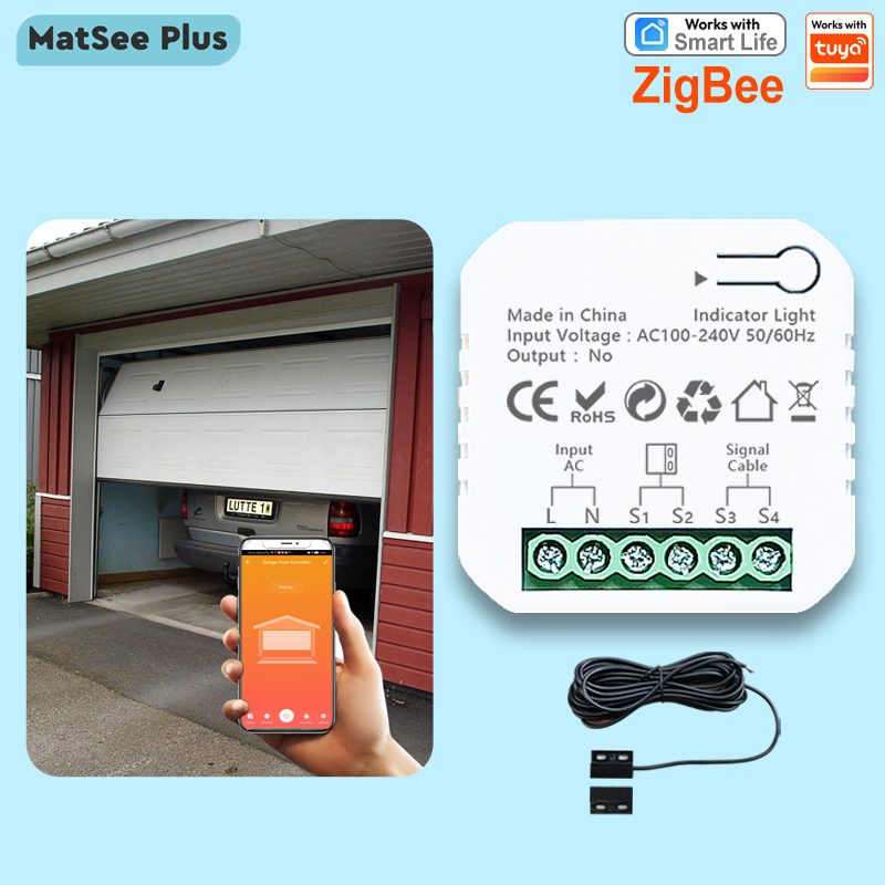 Smart Home Plus - Tuya Smart Life ZigBeeガレージドア開閉器コントローラドアセンサ付き乾接点アプリケーションリモコン付きタイミング音声制御Alexa Google HomeサポートZigBee