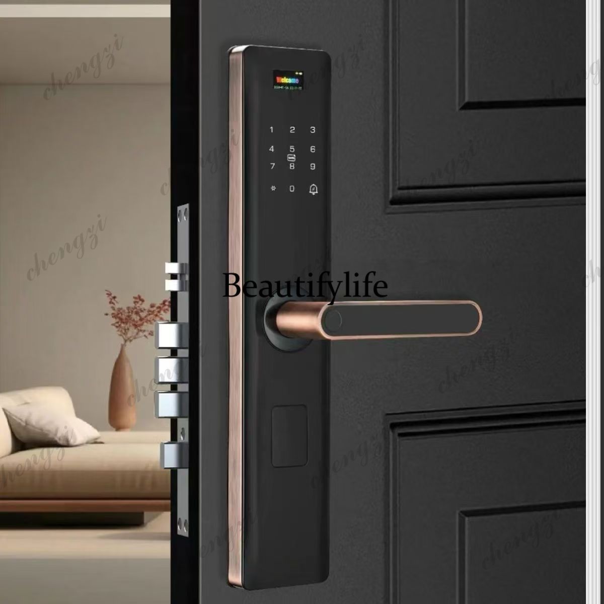 Smart Home Door Lock - グラフィティデザインの指紋認証ロック、スマートロック、寝室のドア用パスワードロック、電子ロック、スマートホーム用ロック