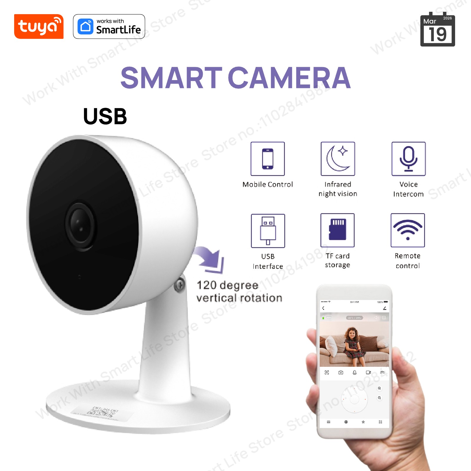 Smart Home Camera Ezviz - Tuyaスマート2MP HD屋内ホームセキュリティカメラ（赤ちゃん/高齢者/ペット/乳母向け）、リアルタイムAPPアラート、双方向音声通話、人体検知機能付き